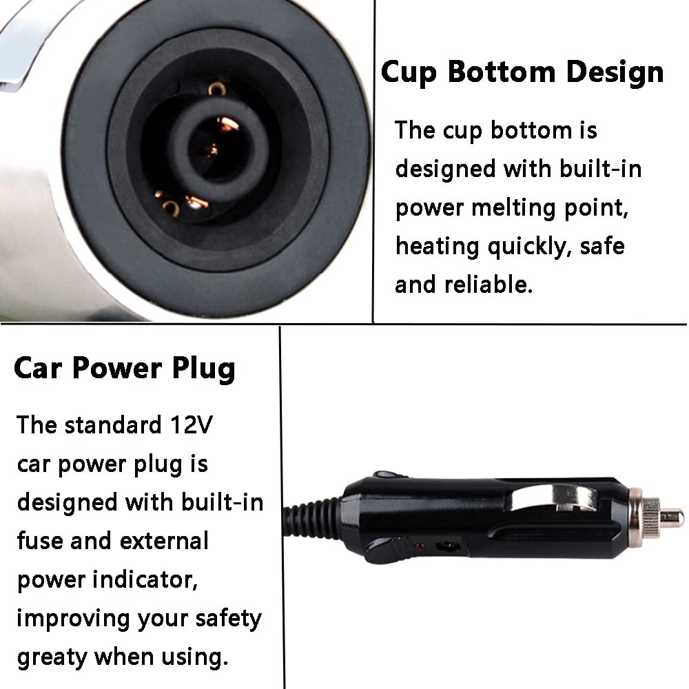 TOTMOX Electric Kettle 400ML Stainless Steel Car Electric Kettle Coffee Tea Thermos Water Heating Cup 12V