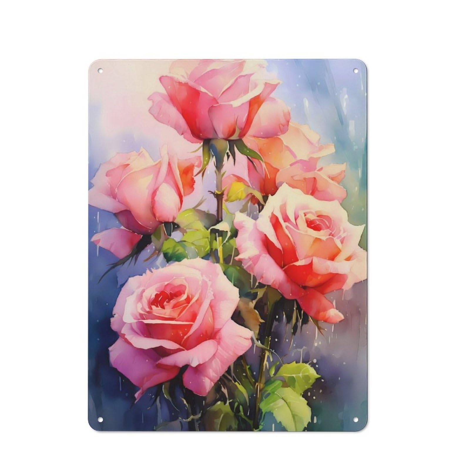 Junmoney Pink Roses Flowers Bouquet Tin Wall Plaque 40X30cm With For Pub Or Café, For Collectors Of Retro Metal Wall Decor