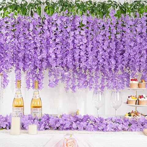 Elyum 28 Pack Wisteria Hanging Flowers, Fake Hanging Flowers Artificial Hanging Wisteria Flowers Fake Flowers for Wedding Arch Party Home Backdrop Wall Decorations Cover