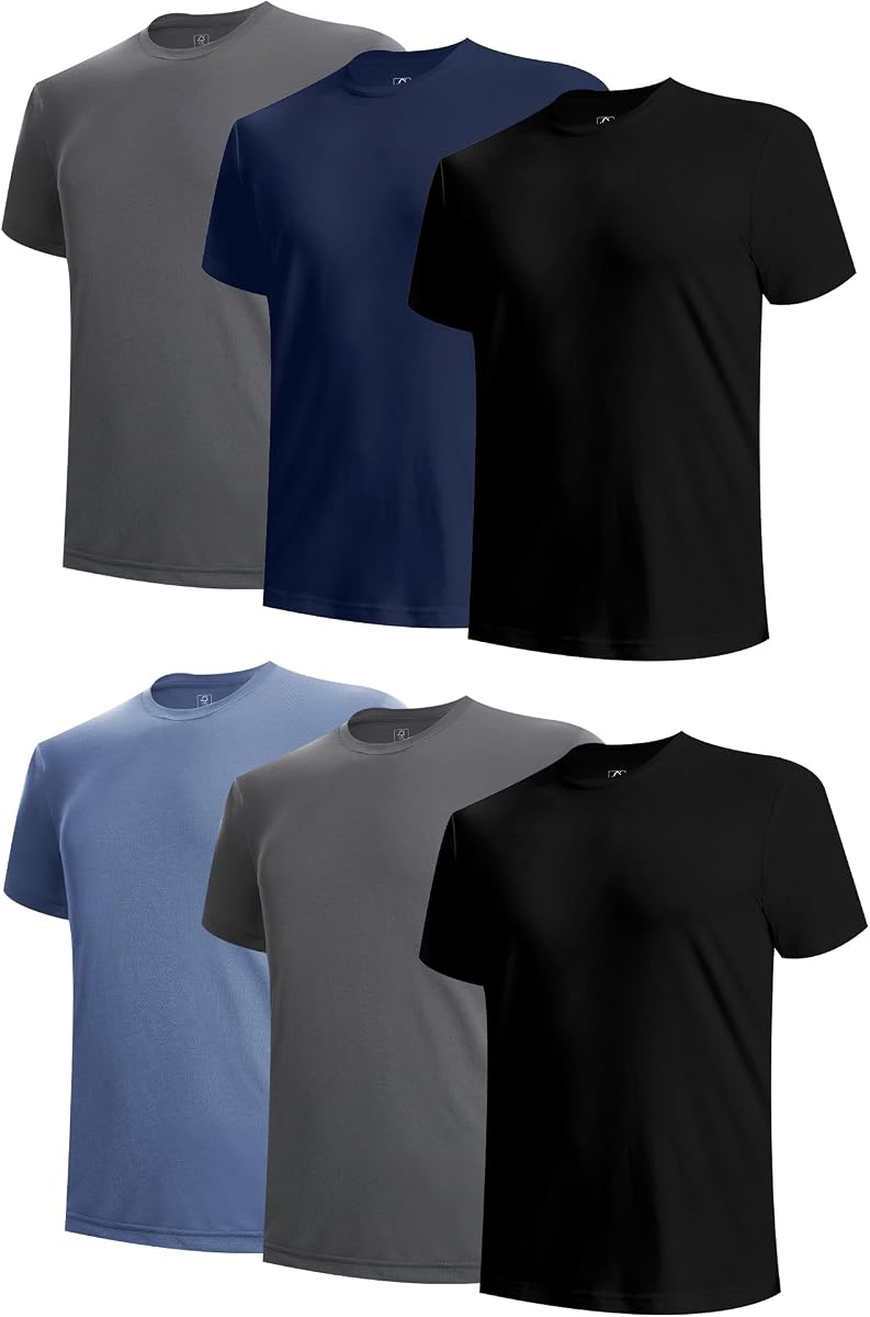 BAMBOO COOL Men's Undershirts Moisture Wicking Crewneck T Shirts 6 Pack | Breathable Stretch Soft Tees for Men, Soft & Durable, Comfortable Fit, Cooler, Casual Wear, Multiple Colors, Lightweight, Gym