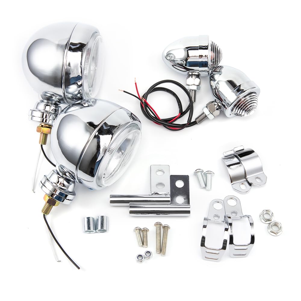 1 Ensemble Chromé Feux Additionnels Moto Phare Additionnel Moto Led Clignotants Avant Compatibles Avec Shadow VT 750 1100 VTX 1, etc