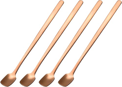 uxcell Cuchara agitadora de acero inoxidable, 4 cucharas de mango largo de 6 pulgadas de largo, cucharas cuadradas para mezclar, cucharas de café,