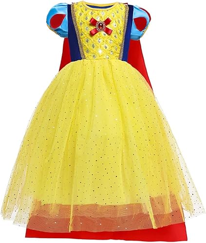 Miniatura 2 de CinheyU Vestido de cumpleaños de princesa para niñas, disfraz de blanco nieve para Halloween, Navidad, disfraces de fiesta de cosplay con accesorios