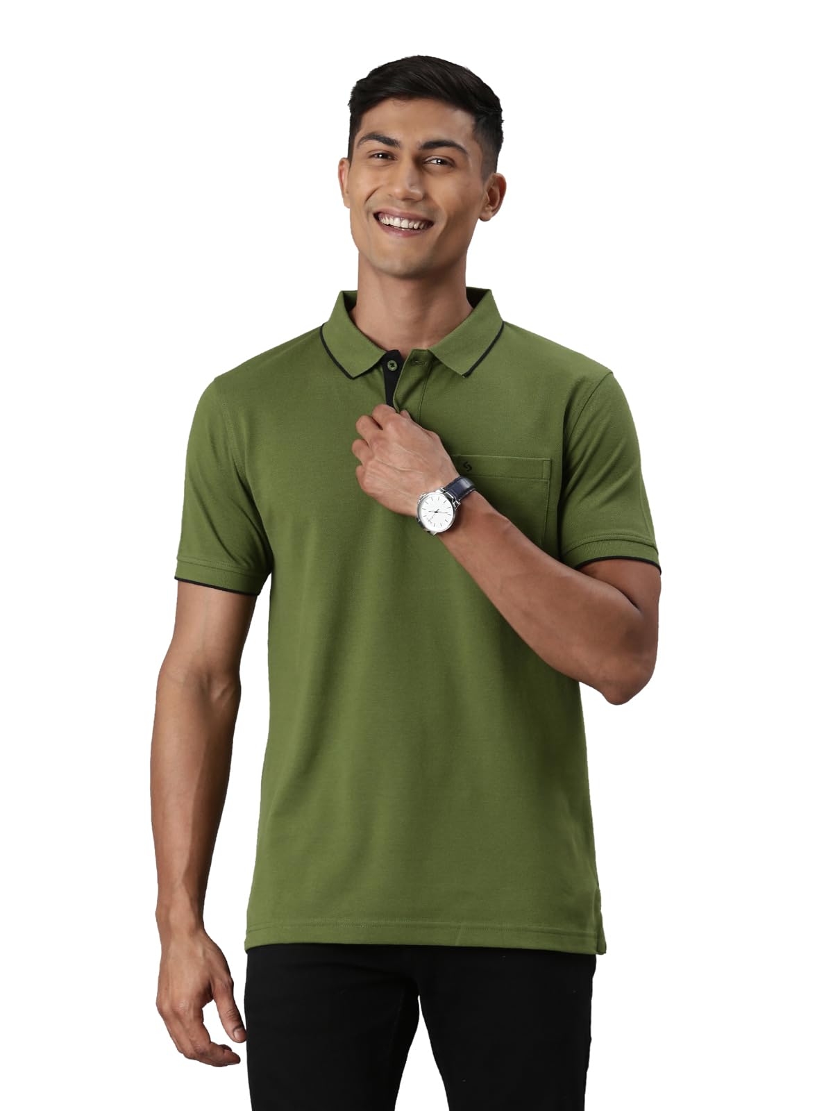 Mens Cotton Blended Solid Half Sleeve Regular Fit Polo Neck T-Shirt-image-39