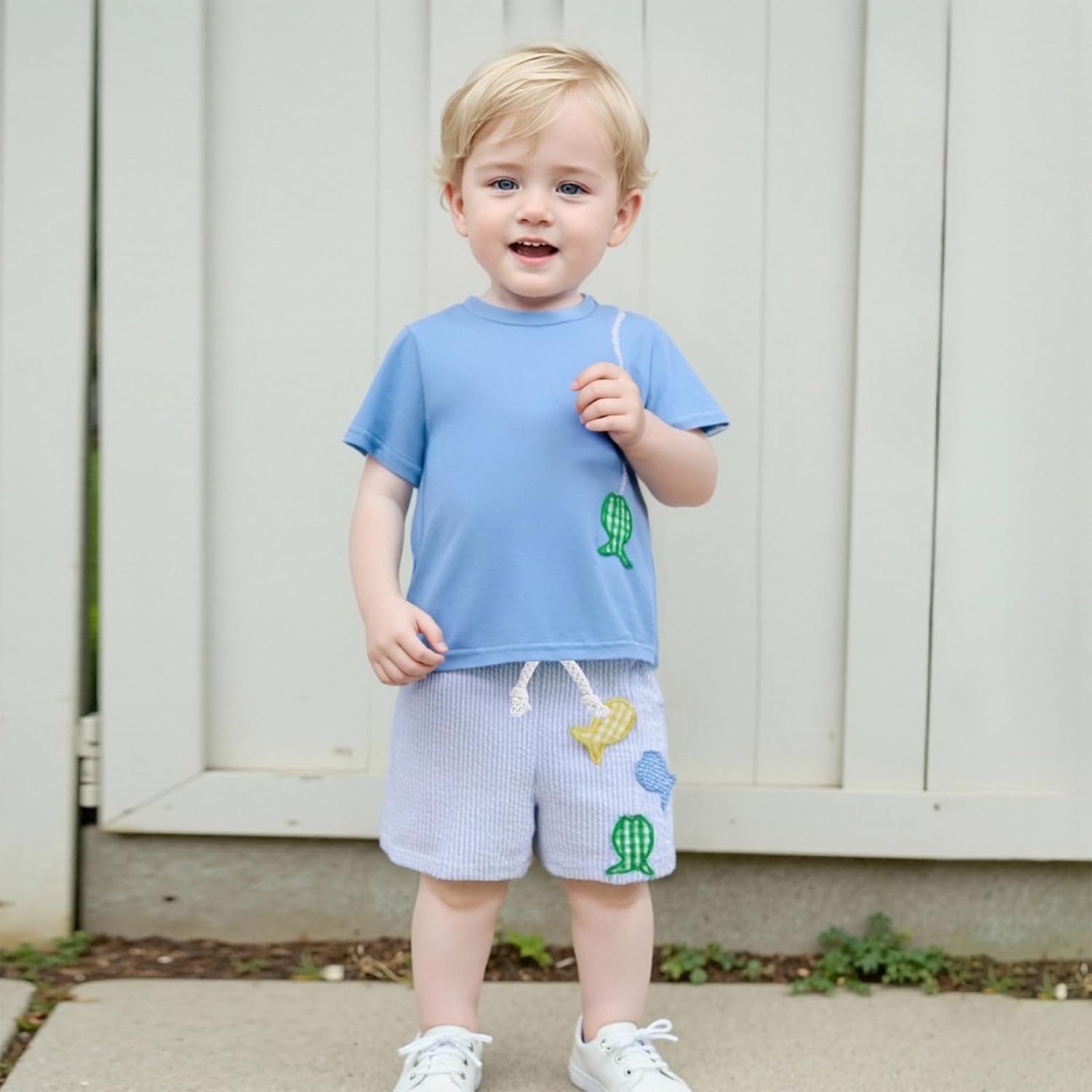 Toddler Boy Summer Outfits Baby Boy Animal Print Short Sleeves T-Shirt Plaid Shorts Set Infant Boy Clothes Set - Image 3