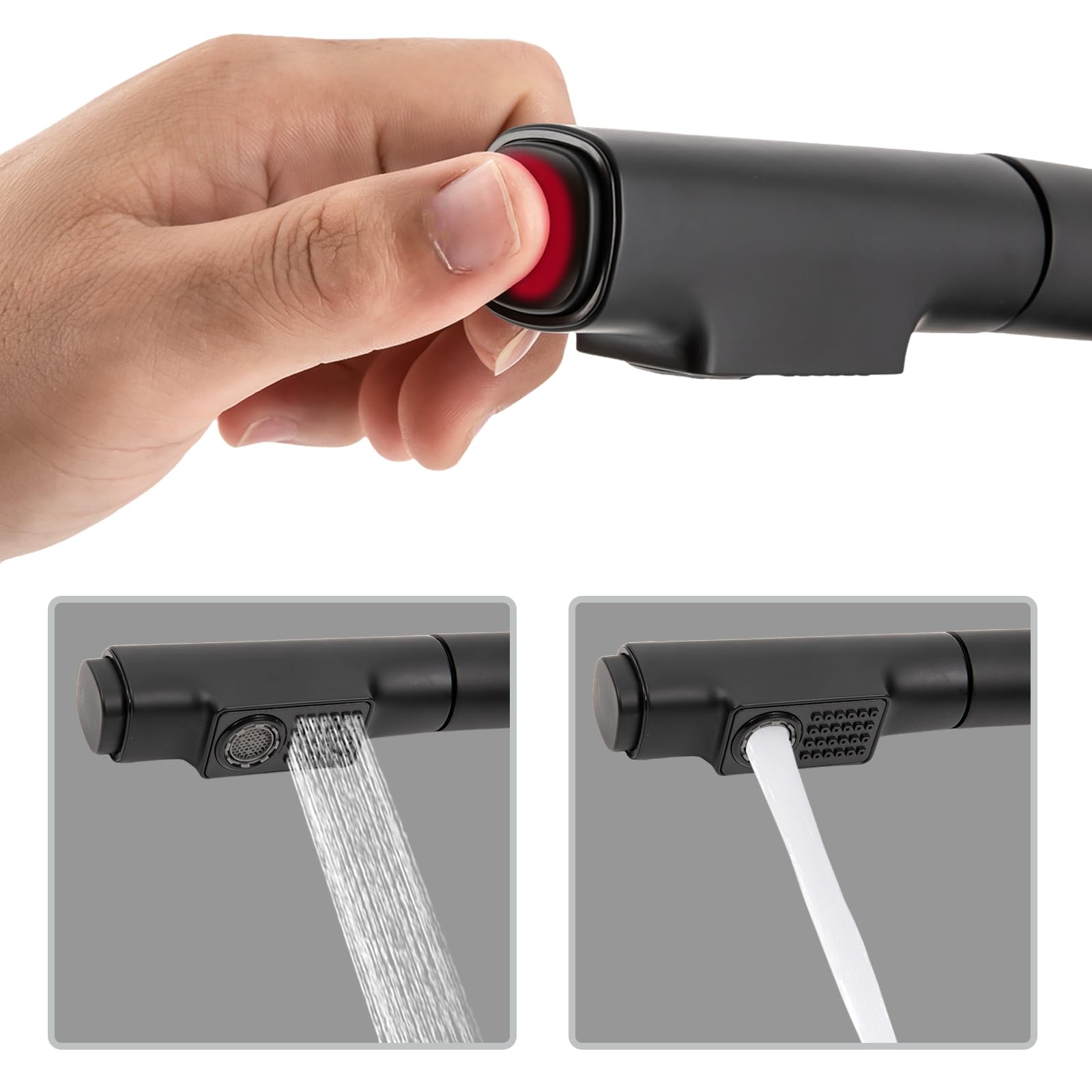 Grifo extensible para el fregadero de la cocina con indicador de temperatura digital, grifo de cocina con ducha extraíble, grifo giratorio y extensible 21,4 x 24,5 cm (negro)
