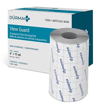 Dynarex Durma+ View Guard Transparent Film Dressing Roll - Tattoo Aftercare Bandage, Flexible Wrap for Skin Protection, Waterproof Breathable, 4" x 11 yd., 1 Roll
