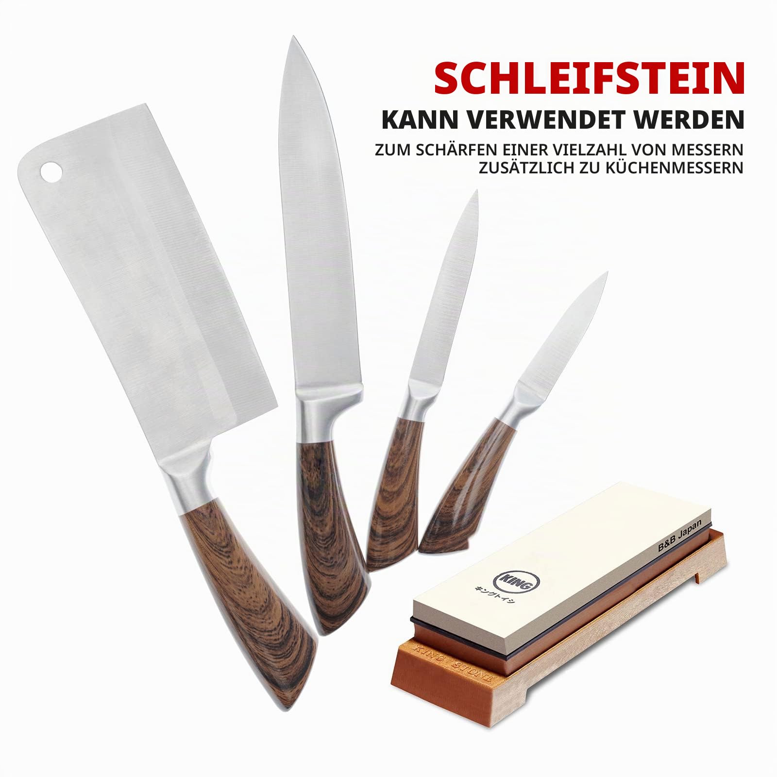 KING Schleifstein-Starter-Set enthält 1000/6000er Körnung, Kombinationsschleifstein, hergestellt in Japan, Messerwinkelhalter, B&B Japan Original Wischtuch und stabile Kunststoffbasis