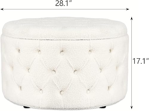 Miniatura 102 de Joveco Otomana redonda de almacenamiento, otomana tapizada con botones y parte superior extraíble, banco de almacenamiento, mesa auxiliar, Negro,