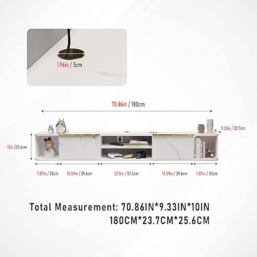 Miniatura 4 de Pmnianhua Soporte de TV flotante con 2 cajones, estante de TV montado en la pared de 70 pulgadas, estante flotante debajo de la TV, consola de TV