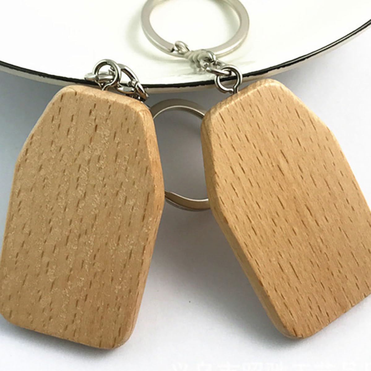 BESPORTBLE Wooden Keychain Key Ring 4 Pcs Blank Mini Trapezoid Beech Board image 5