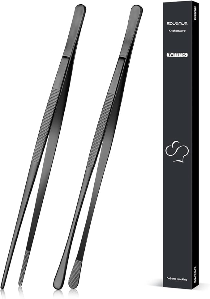 2 Pcs 12-inch Cooking Tweezers Tongs Precision Serrated Tips