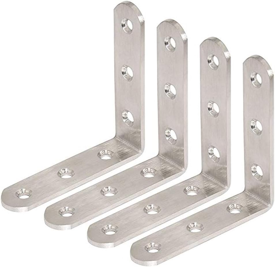 Deezio Stainless Steel Heavy Duty Corner Brace Joint Angle Bracket Shelf Brackets, Brushed Nickel, Pack of 4(100x100x3mm)
