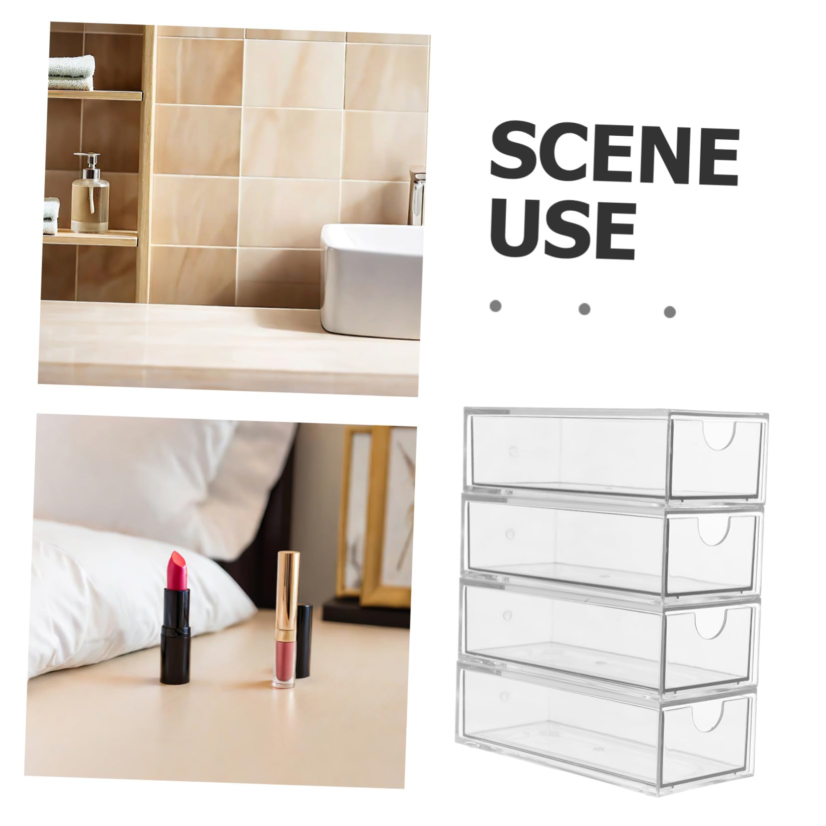 HOMSFOU Organizer per Accessori per Chioma 4 Scomparti in Plastica, Contenitore Bagno Portaoggetti Resistente e Impilabile, per Scrivania e Armadio Ampio Spazio