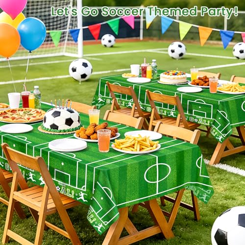 Image of Mulbozy 4 Pcs Soccer Tablecloths Disposable, 54 x 108 Inch Soccer Party Decorations Table Cloth, Plastic Sports Table Cover for Picnic Birthday Party Supplies Decoration