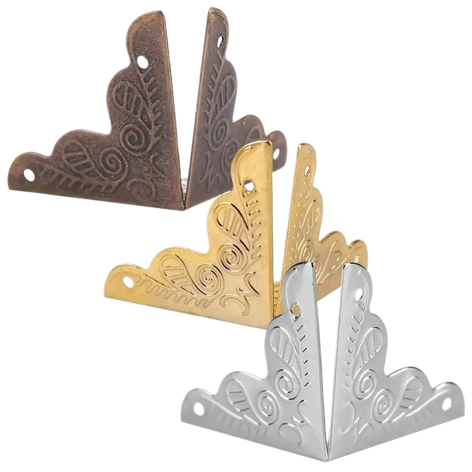 Esquineras decorativas para cajas de madera, vino y joyeros con diseño plateado, 200u
