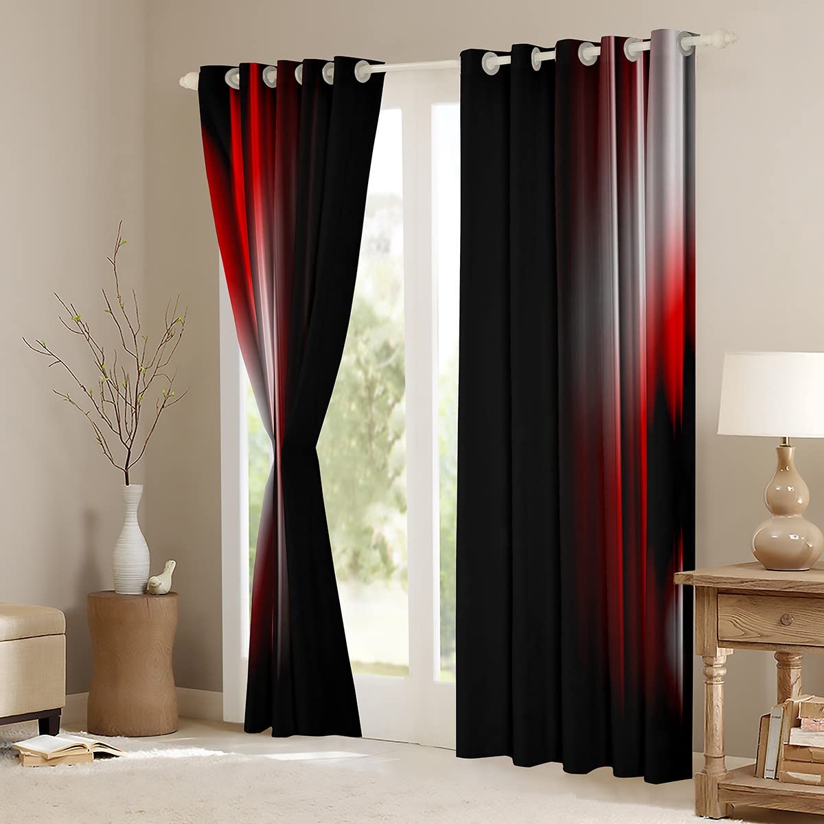 Geometric Abstract Ombre Curtains Teens Grey White Red And Black Striped Window Curtains for Bedroom Living Room Kids Boys Girls Simple Modern Window Drapes Treatments W66*L90 - Image 4