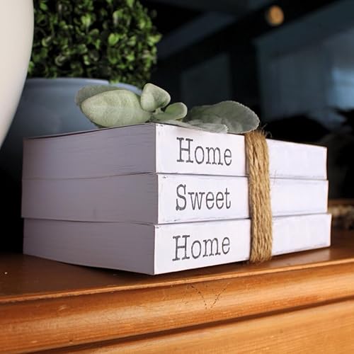 Miniatura 6 de TenXVI Designs Libros blancos decorativos, juego de 3 libros apilados Home Sweet Home, decoración rústica de decoración de casa de campo, estante de