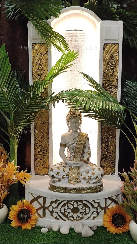 Grey Big Slate Buddha Fountain for Living Room Home Decor Garden Decoration and Drawing Room Indoor Outdoor Home Decor (Big Size:125 cm X 56 cm X 35 cm)