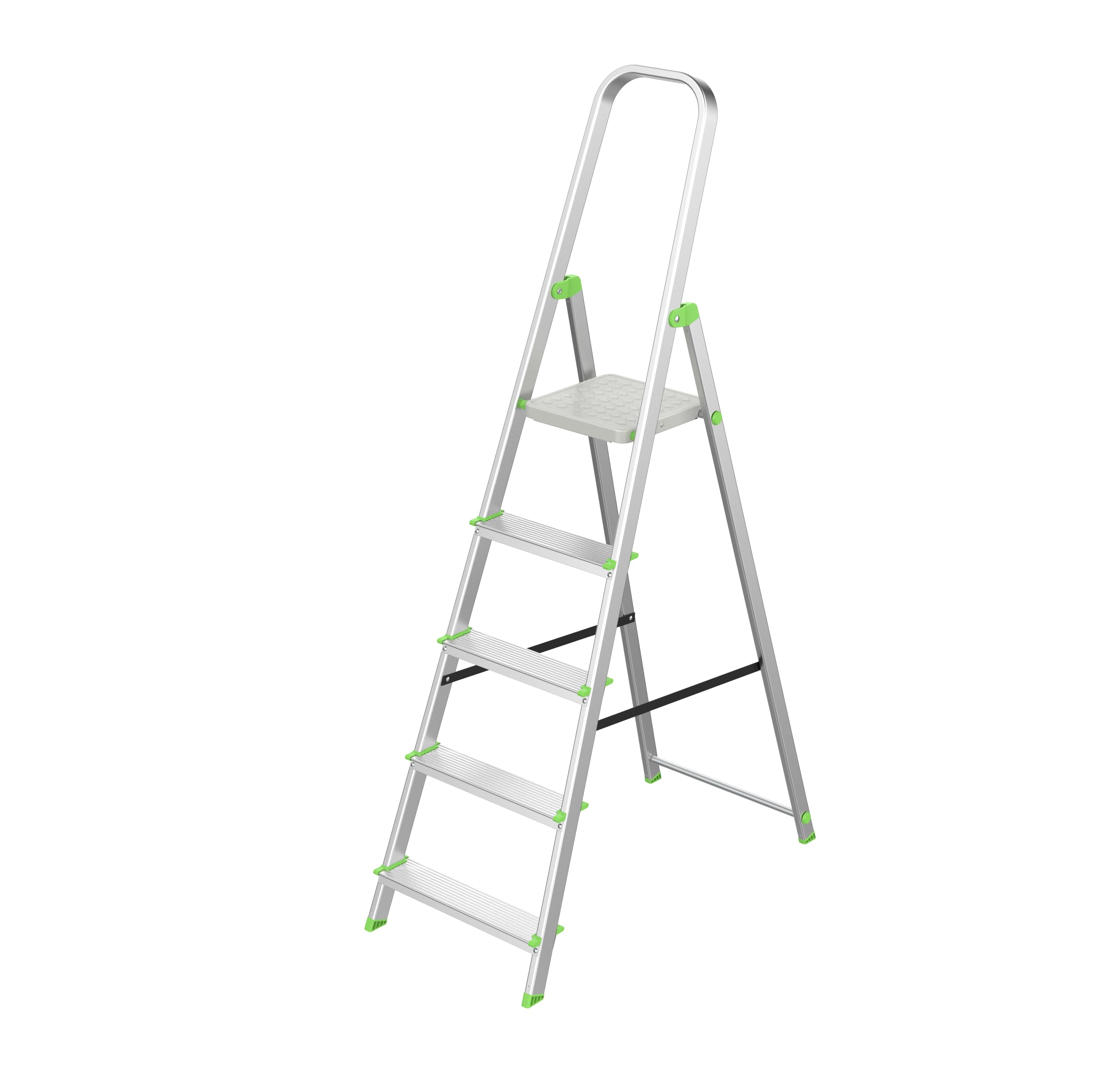 Keroppa, Escalera de Tijera Plegable, Marca Española. Escalera de Aluminio, 5 peldaños, con Gancho de Pared, Multiusos, Antideslizante, Ligera y Resistente, Escalera Doméstica, Fácil Transporte