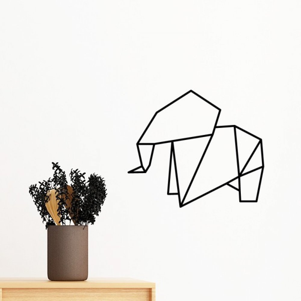 Sticker Éléphant Origami Géométrique amovible grand format 80cm art mural DIY pour salon