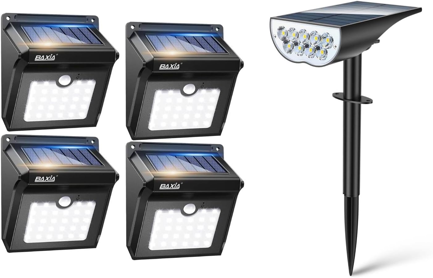 BAXIA TECHNOLOGY 28 Led Solar Motion Sensor Outdoor Lights 4 Packs & Solar Spot Lights Outdoor Cold White 1 Pack