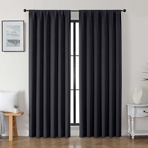 Gwine Cortinas opacas negras para dormitorio de 84 pulgadas de largo, juego de 2 paneles de cortinas opacas con aislamiento térmico y reducción de