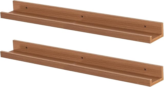 Harbour Housewares 2x Brown 57cm Floating Picture Ledge Wall Shelf Gallery Bookshelf Storage Shelves Set Easy To Install Office, Bedroom, Living Room, Storage Mounted Shelves