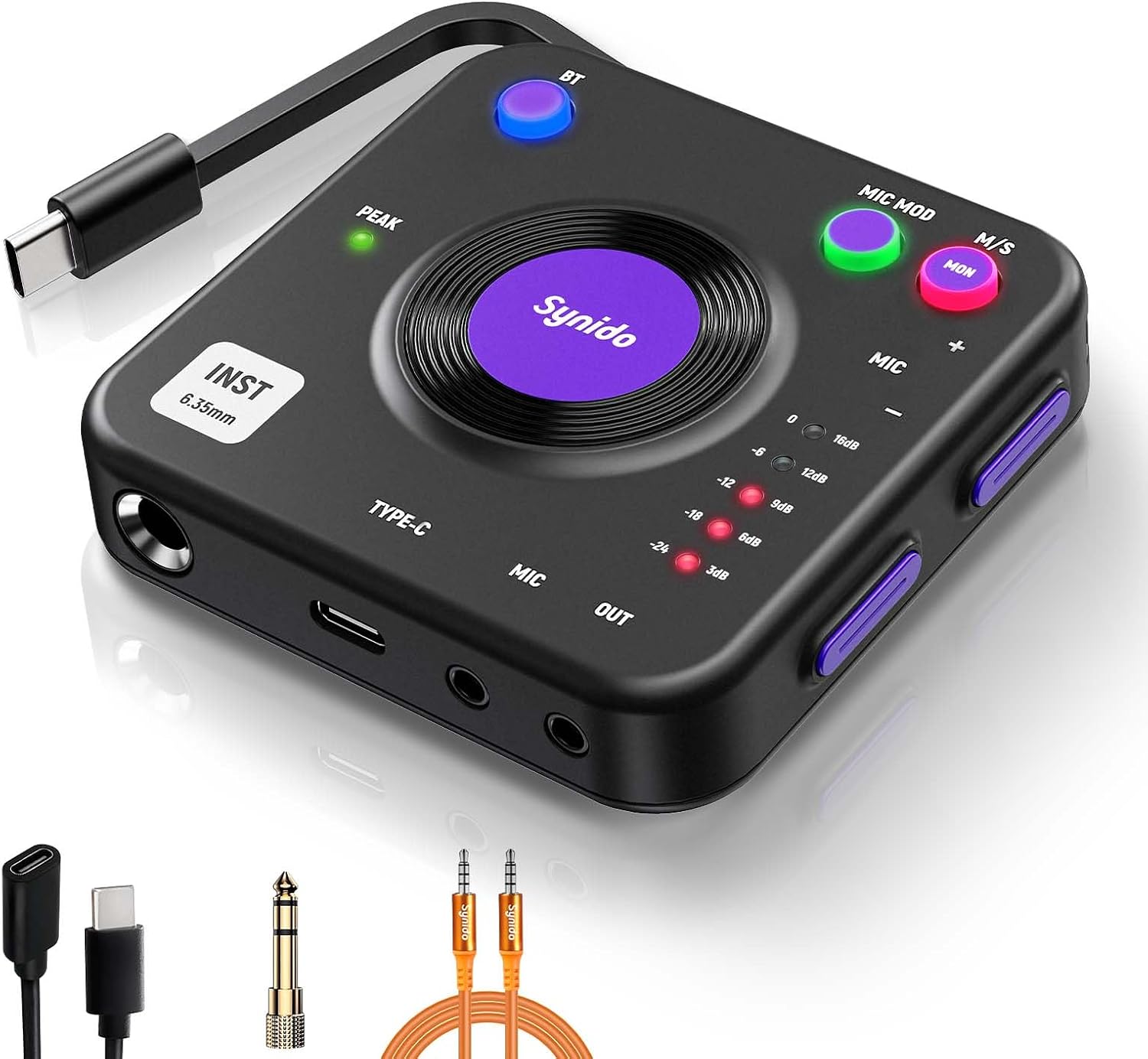 Synido A20 Pro Portable USB-C Audio Interface for Guitar & DJ Recording