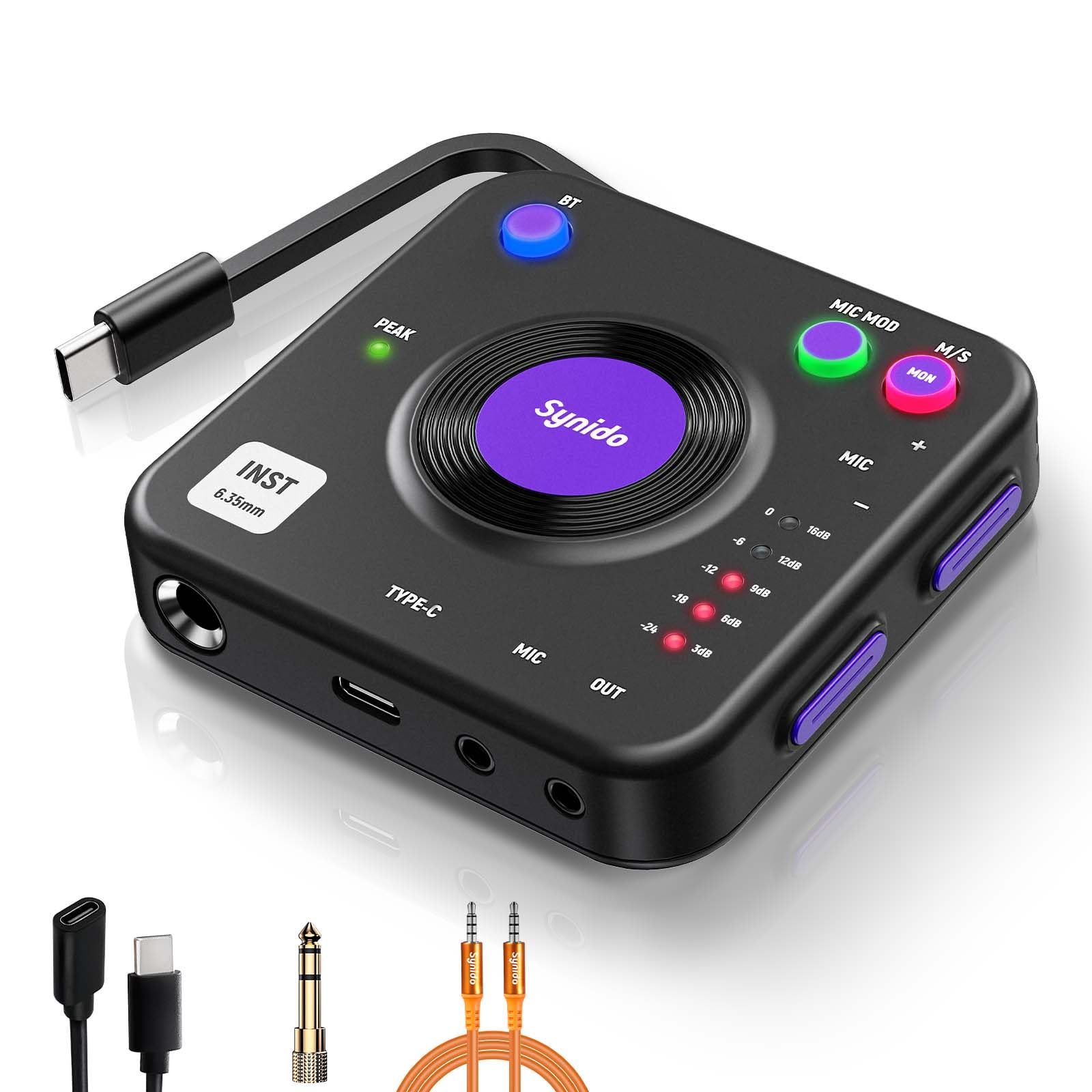 Synido A20 Pro Portable USB-C Audio Interface for Guitar & DJ Recording | 24bit/96kHz, 10…