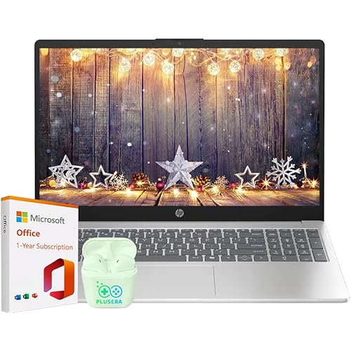 HP 15.6" Laptop with Microsoft Office 365 Included, Intel 4-Core Processor, 1.1TB Storage (1TB OneDrive and 128GB SSD), Windows 11, PLUSERA Earphones, Natural Silver (32GB RAM)