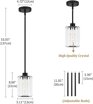 ZSMIHDOH 3 Pack Black Pendant Light, Modern Crystal Pendant Lights