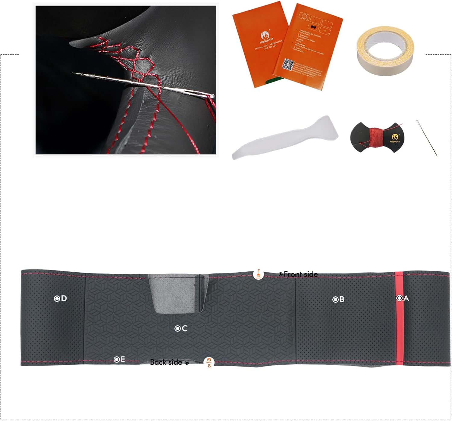 MEWANT Ford Mustang Hand Sewn Steering Wheel Cover Wrap for Ford Mustang 2010-2014 Steering Wheel Accessories for Ford Mustang 2010-2014