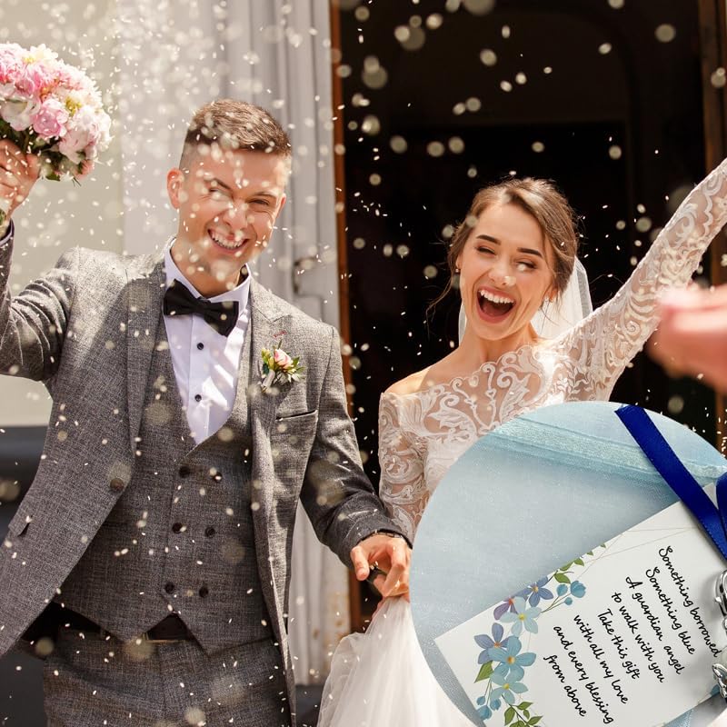 Something Blue Present for Bride on Wedding Day Angel Bridal Wing Bouquet for Daughter Garter Charm Present Card from Mom Dad Grandma Sister Friends Keepsake Bridal Shower Something Blue - Image 5