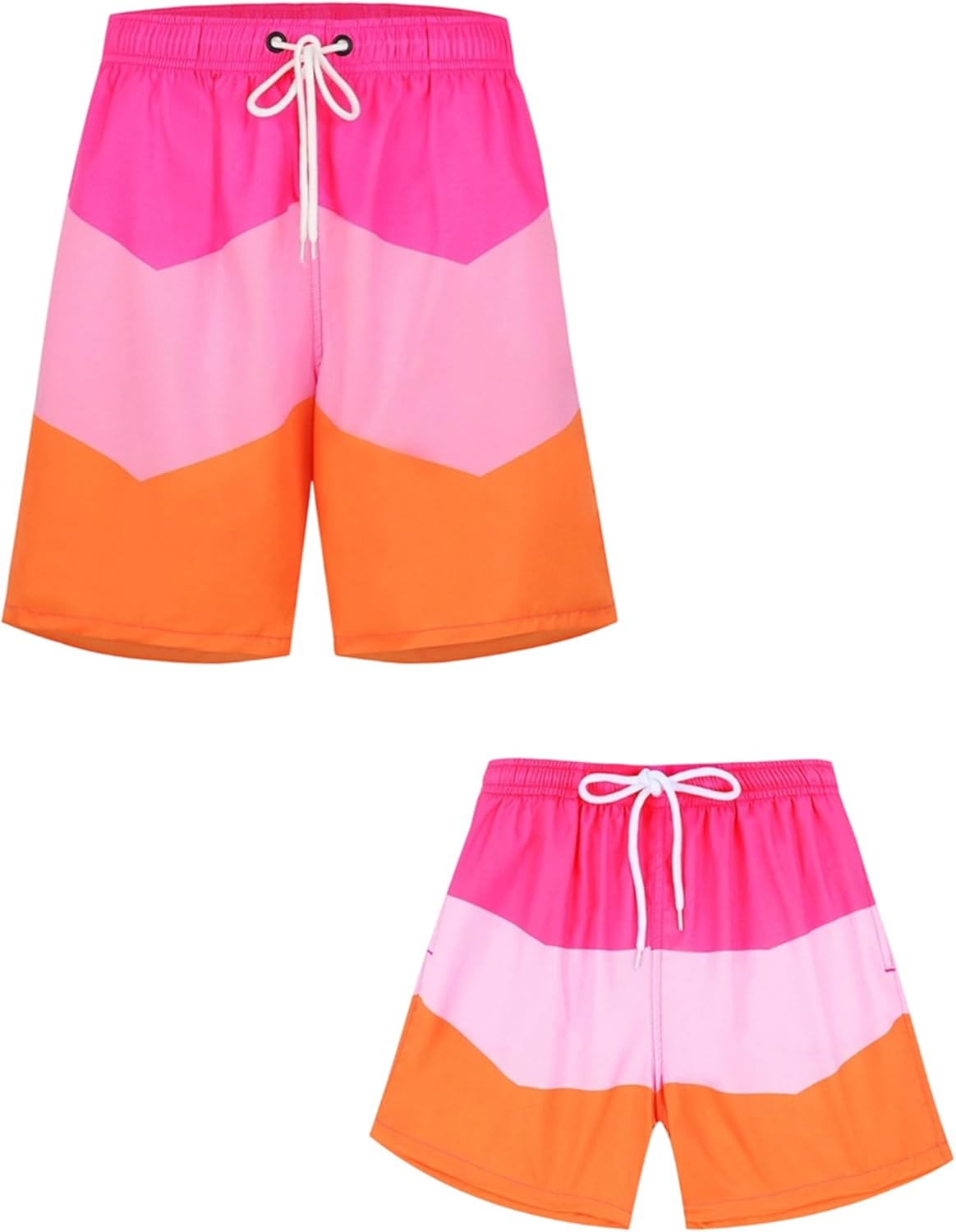OMZIN Father and Son Swim Trunks Drawstring Elastic Waist Beach Shorts with Pockets