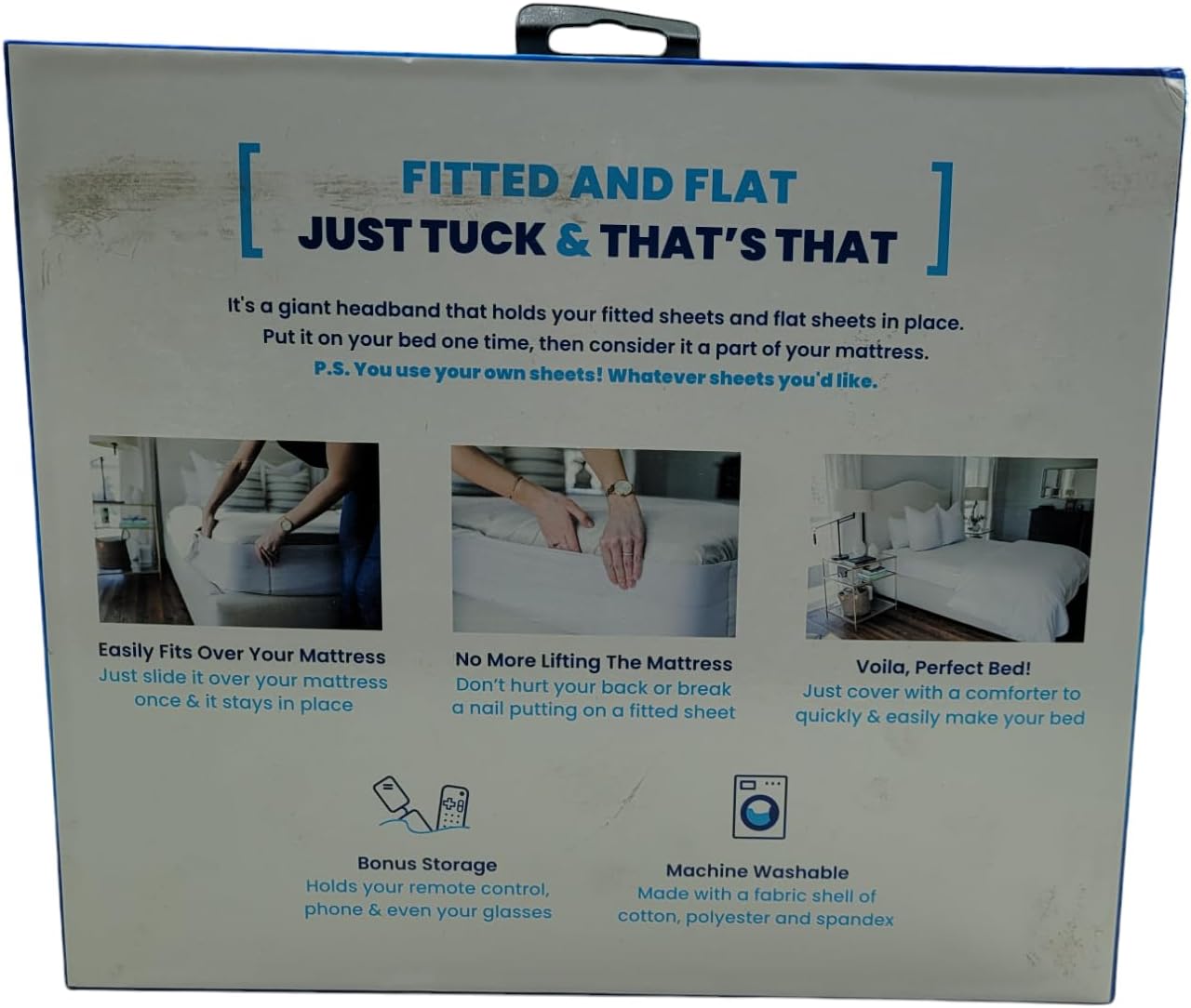 Queen Fitted Sheet Holder Straps – Converts Flat Sheets into Fitted Sheets, Bed Sheet Fasteners for All Mattress Heights - Holds Sheets in Place Dimension 14.96 x 125.2 inches