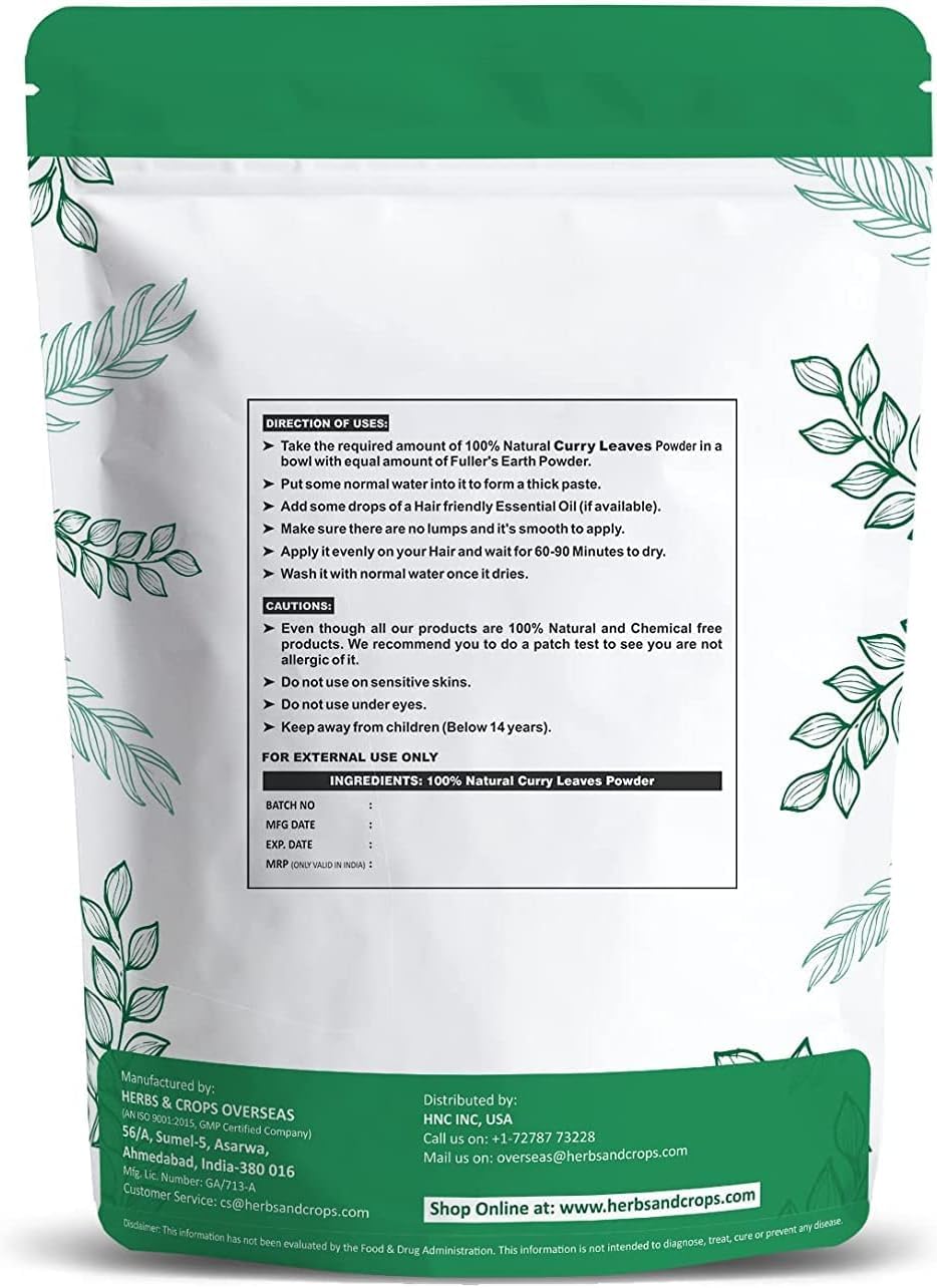QURA Hojas de curry naturales (Kadi Patta) en polvo (secado al sol y sin tallo) 227 g para cabello fuerte y brillante