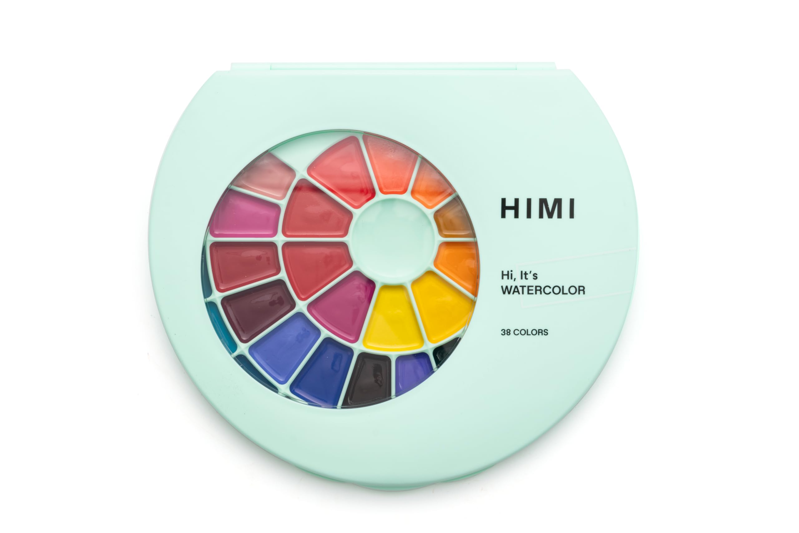 HIMI Semi-Moist Watercolour Set, 38 Colours in Pans, Brush, Green Case Edition, Softer Than Dry, Wake Up with Splash of Water, Easy to Mix, Paint Brush, Art Set Supplies, Gift, Beginner