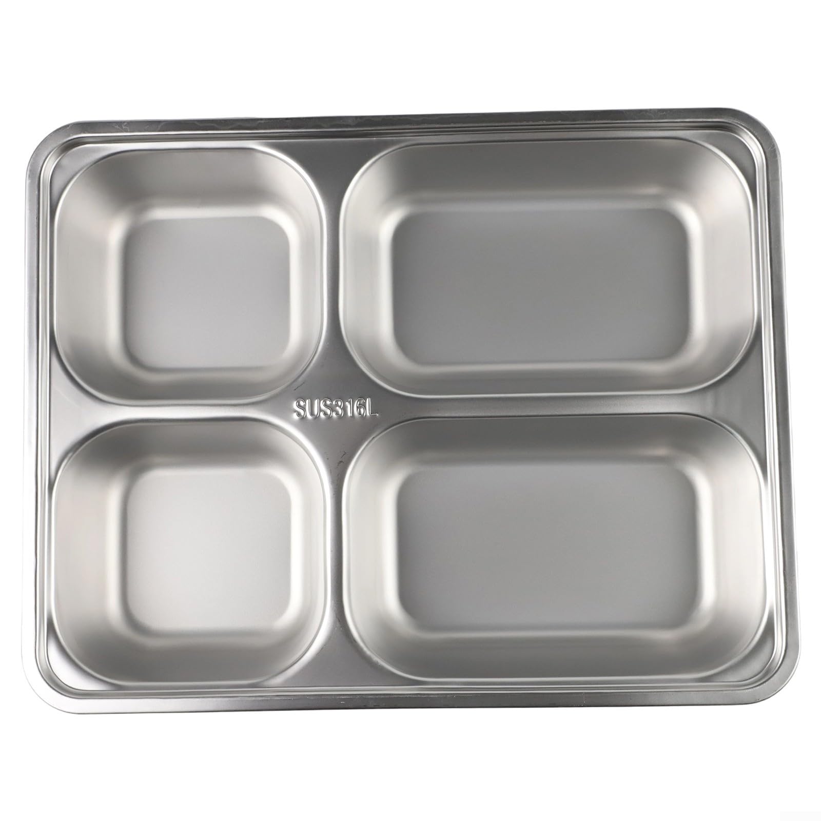 Plate Repas Acier Inoxydable avec Couvercle Compartiments pour Adultes Pique-nique Camping Réutilisable 28x22x4.3cm(A)
