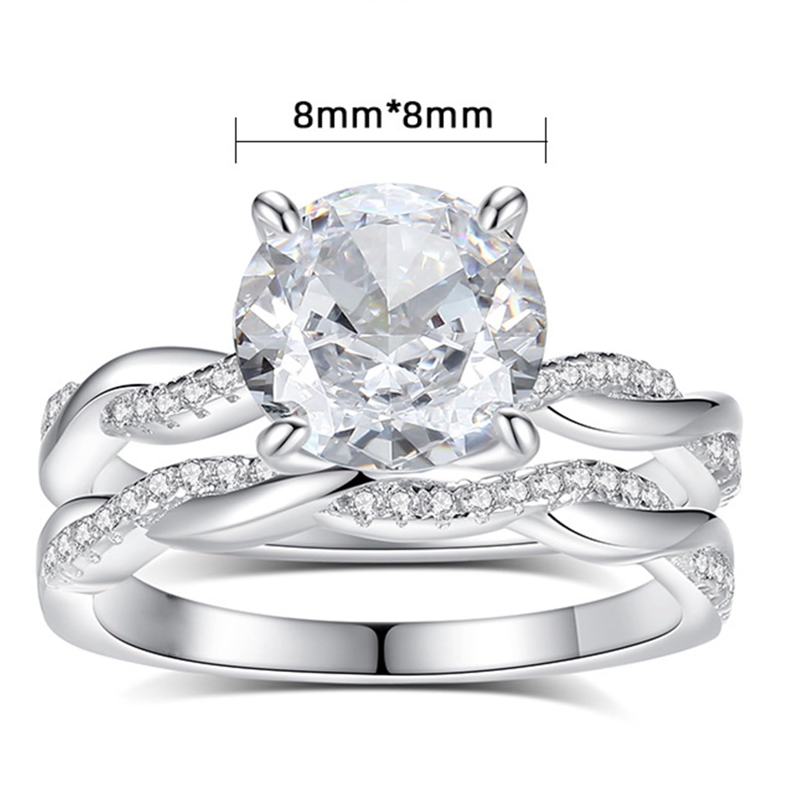 Anillo de oro blanco para mujer, anillo de compromiso, oro auténtico, moissanite, 2 quilates, apilable, juego de 2 anillos de oro para mujeres