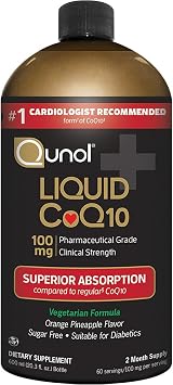 Qunol Liquid CoQ10 100mg ، نموذج الامتصاص الطبيعي للامتصاص الممتاز من الإنزيم المساعد Q10 ، مضاد للأكسدة لصحة القلب ، بنكهة الأناناس البرتقالي ، 60 حصة ، 20.3 أوقية زجاجة