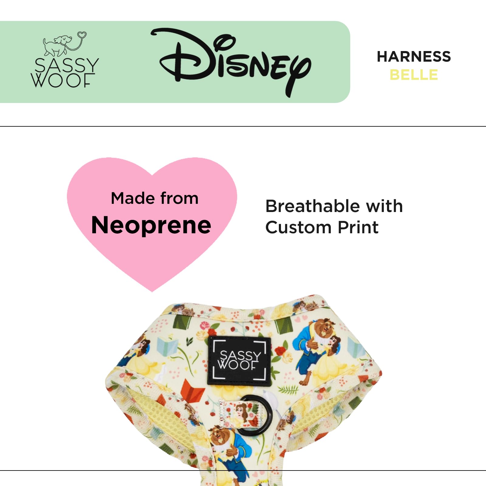 Sassy Woof Arnés ajustable para perro, Princesa de Disney Belle, XL
