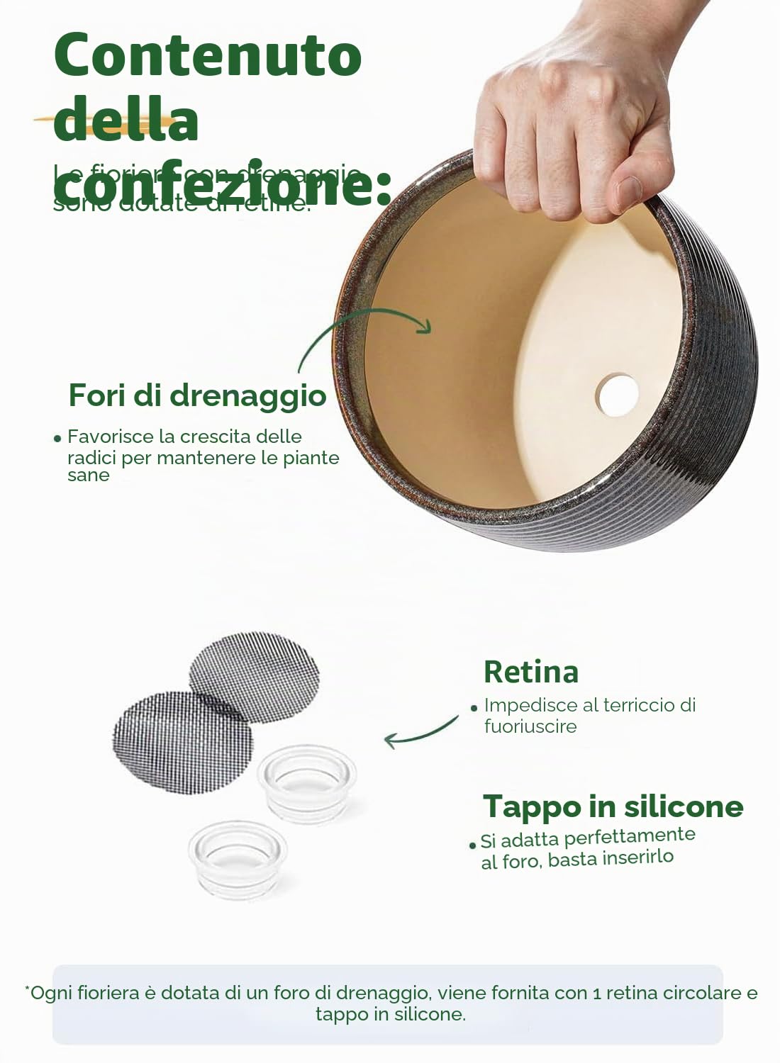 LE TAUCI Vaso per Piante in Ceramica, Vasi con Piedi da 12 + 16 cm per Piante, Vaso da Fiori Moderni e Carini per la Casa e l'Ufficio, Piccoli Vaso per Piante da Interno con Fori di Drenaggio, Nero