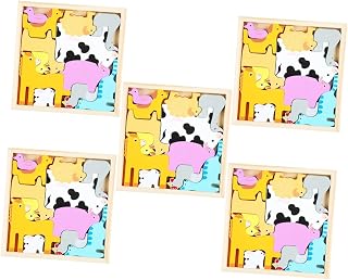 TOYANDONA 5 Peças Quebra-Cabeça Brinquedos De Empilhamento De Madeira Playset De Madeira Brinquedos Para Crianças Brinquedos De Empilhamento Para Crianças Brinquedos De Madeira Para