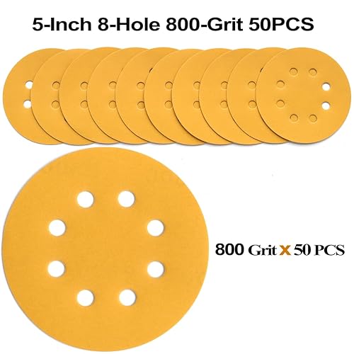 Miniatura 30 de Discos de lija de 5 pulgadas, 8 agujeros, papel de lija de órbita aleatoria de grano 120, paquete de 50
