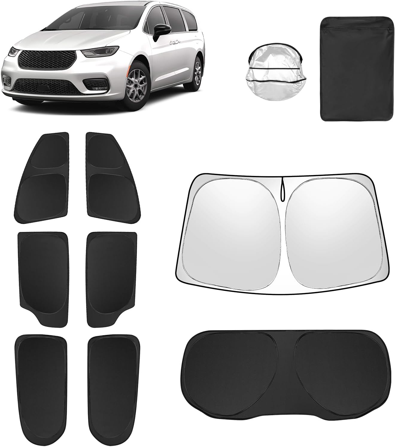 8pcs Car Window Shades for Chrysler Pacifica 2017-2025 Accessories,Windshield Side Rear Full Sunshade,Sun Visor UV Blocking, Privacy Protection and Blackout for Camping Outdoor for 2017-2025 Chrysler Pacifica