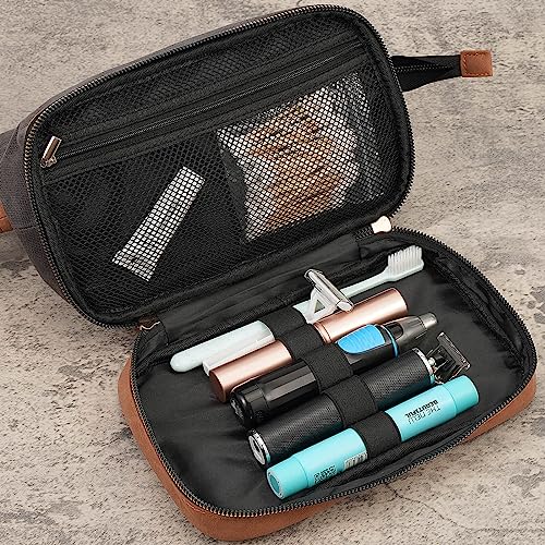 heouvo-Travel-Toiletry-Bag-for-Men-Waxed-Canvas-Leather-Dopp-Kit-Double-Layer-Makeup-Bag-Water-Resistant-for-Cosmetics-Toiletries-Shaving-Kit-Bathroom-Traveling-Essentials-Large-Capacity-Gray