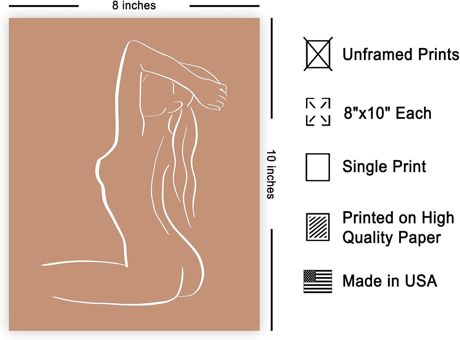 Poster Master Naked Backside Print - Sitting Woman Poster - Nude Lady Art - Line Drawing Wall Design - Abstract Illustration Art - Great Bathroom or Bedroom Decor - 8x10 UNFRAMED Wall Art