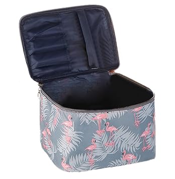 Wolpin Professional Large Cosmetic Makeup Kit Storage Organizer Travel Toiletry Vanity Bag with Big Compartment, Waterproof Makeup Brush Holder Portable (22.5 x 17 x 15 cm) Flamingo Design, Multicolor - image, photos