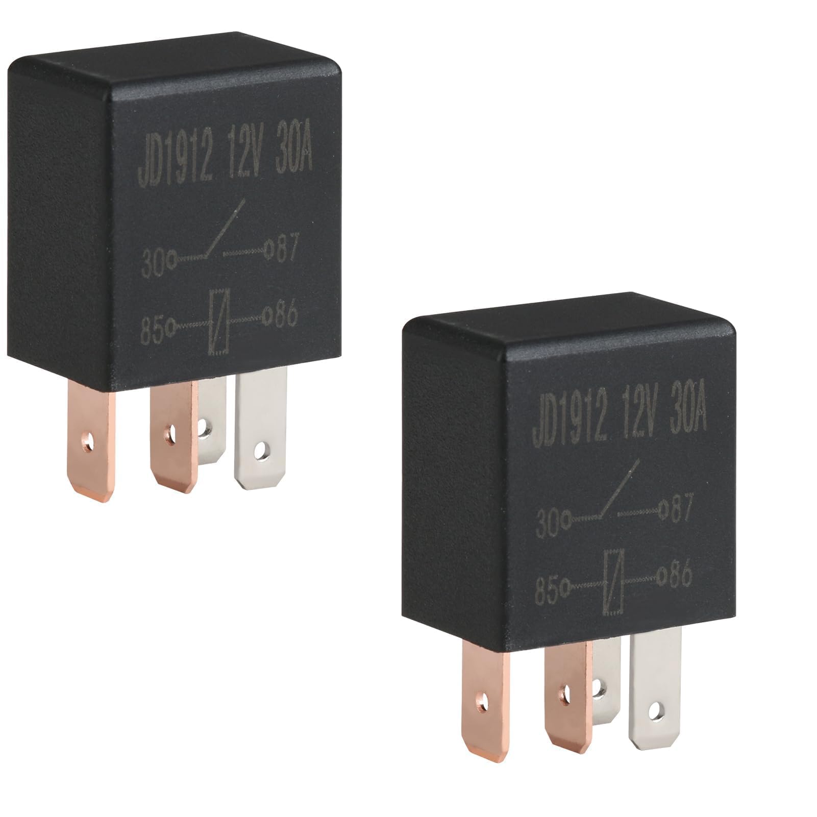 Universal JD1912 Safety Relay Switch, 2 Pcs 4 Pin DC 12V 30A Multipurpose Automotive Starter Relay Replacement Parts for Trucks, Motorcycle, Boat, Fans, Air Conditioners, Oil Pumps